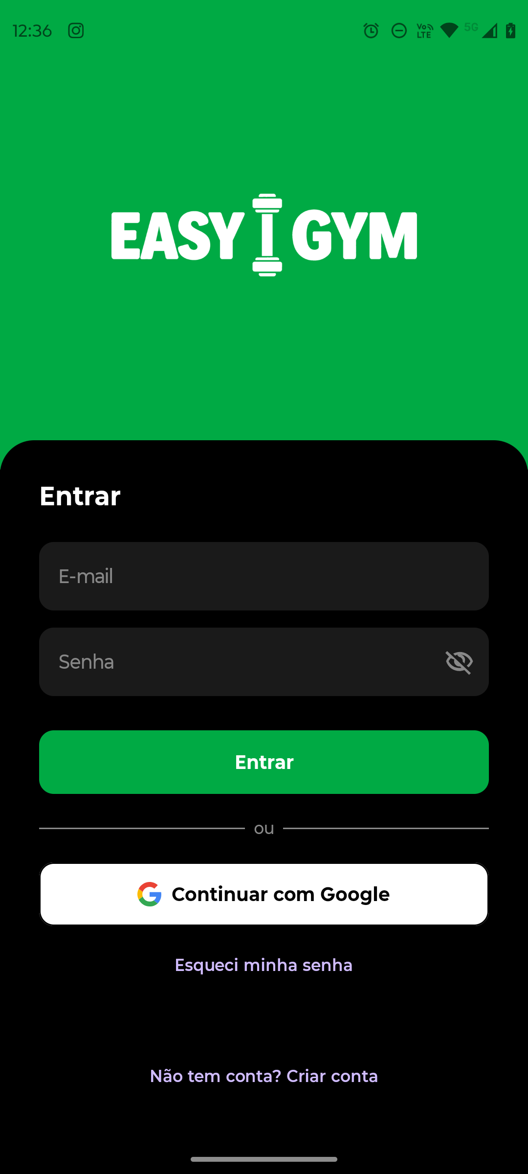 Easy Gym login screen